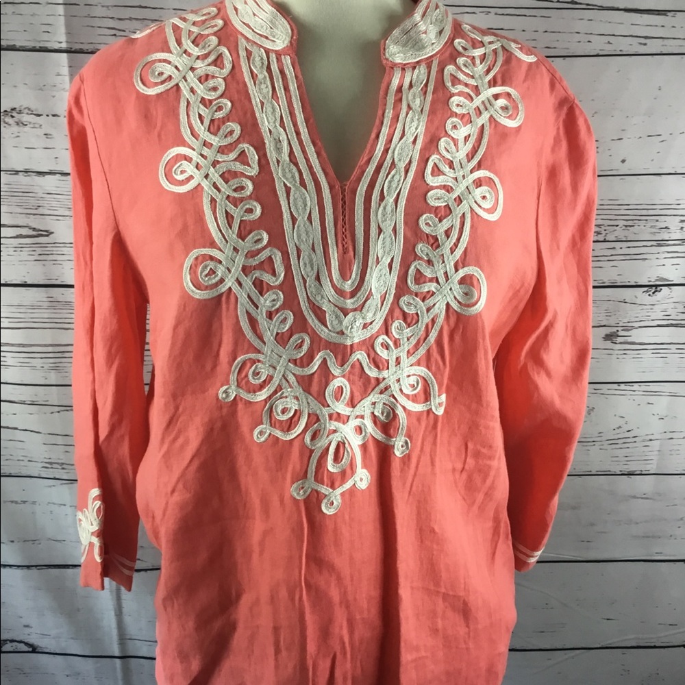 Charter Club Petite Large Linen 3/4 Sleeve Top